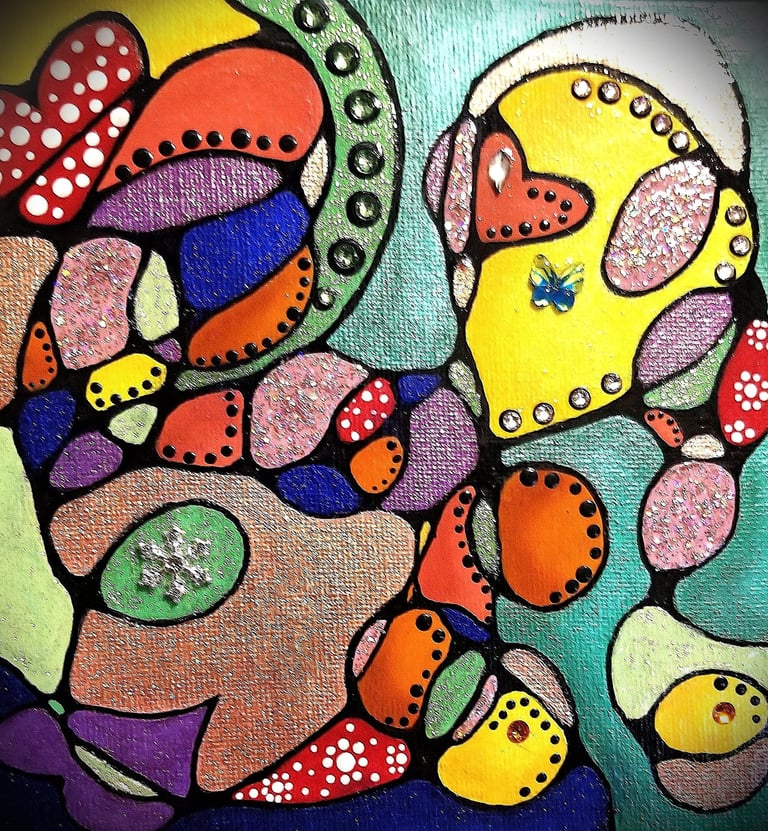 Neurographica Art, like Abstract Art, in bright colors with embellishments.