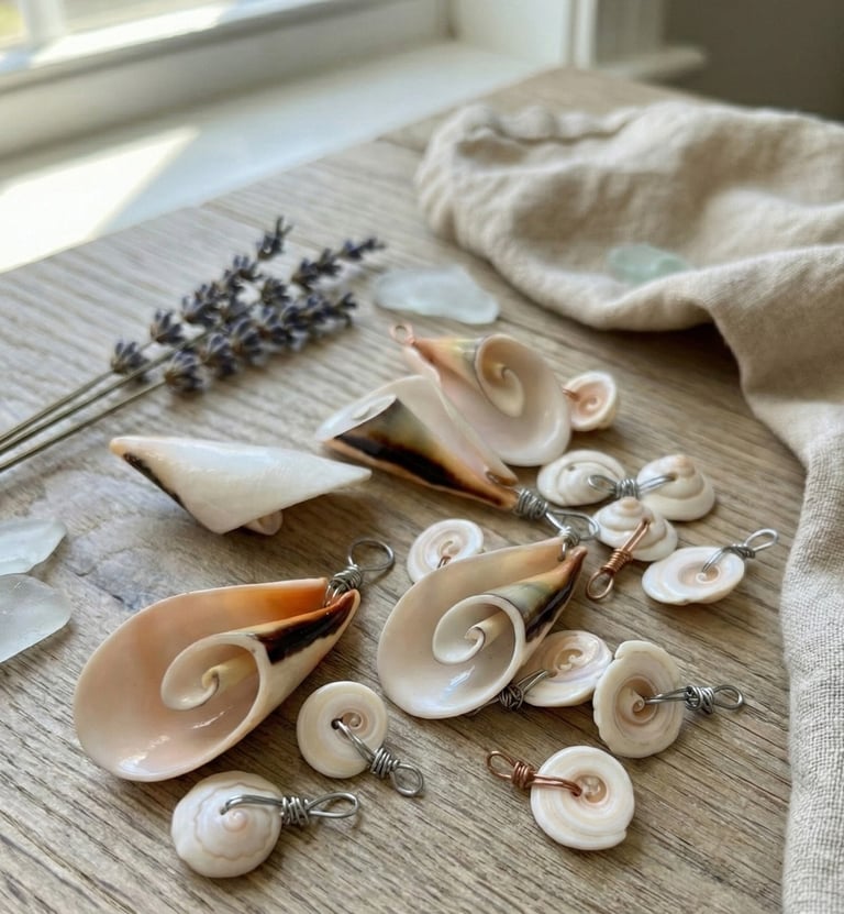 Bijoux coquillage artisanaux, reflets nacrés et matière naturelle