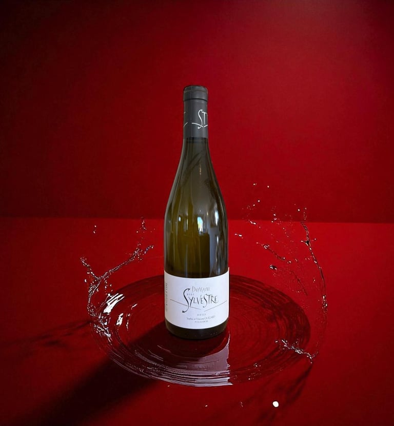 a bottle of wine on a stylized plate