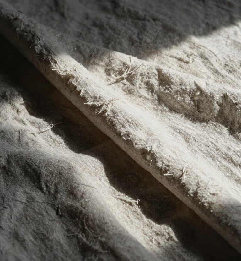 An oil study of light hitting a folded linen cloth. The composition uses deep charcoal shadows and soft off-white highlights to create a sense of depth and tangible texture.