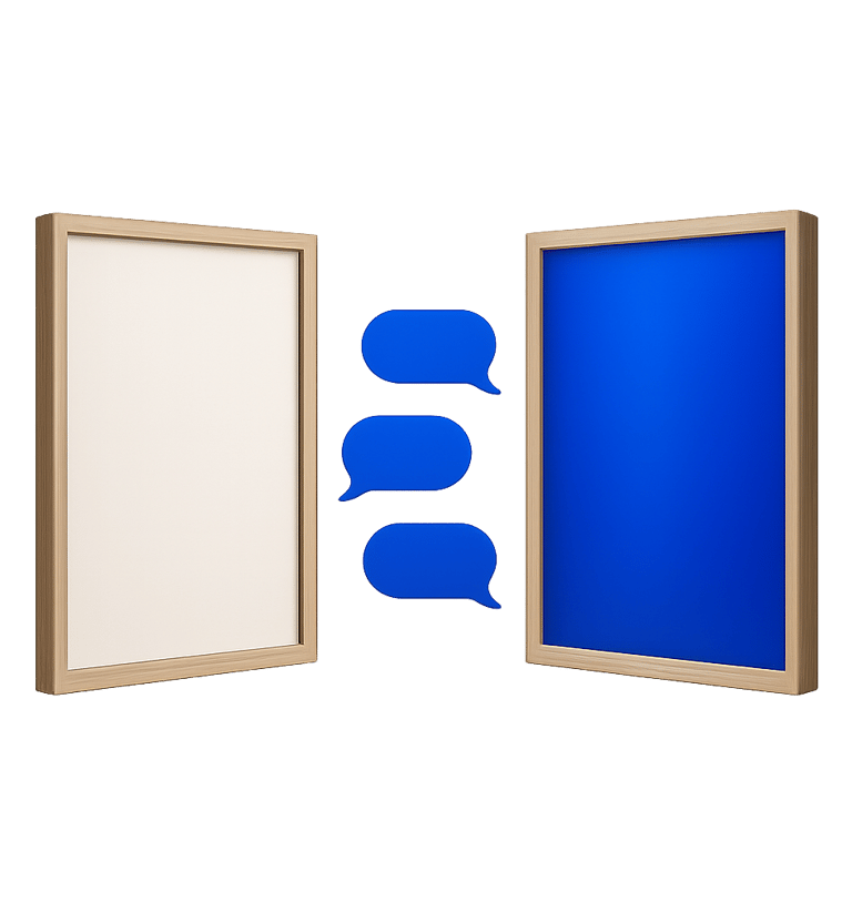 two empty frames with speech bubbles on them