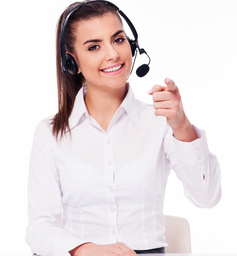 a woman in a white shirt and headphones