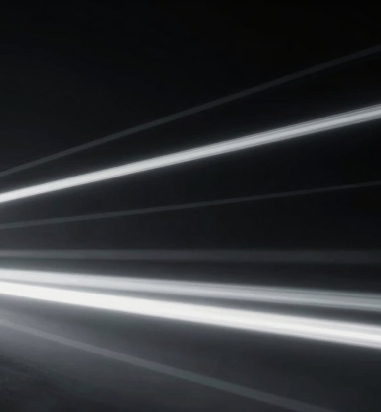 An abstract, sophisticated shot of blurred light trails against a dark void, mimicking motion, incorporating the brand colors #000000 and #363636 for a cinematic, minimalist effect.