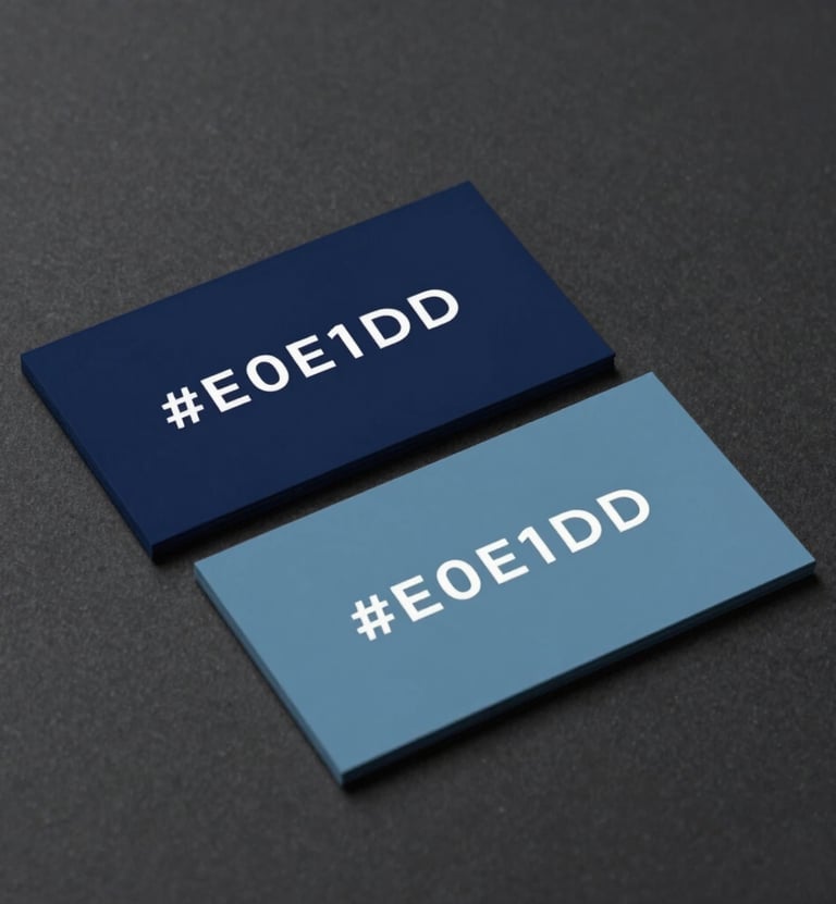 Two business cards overlapping on a dark surface, showcasing premium typography and the #E0E1DD accent color against a #0D1B2A base. Professional and inviting.