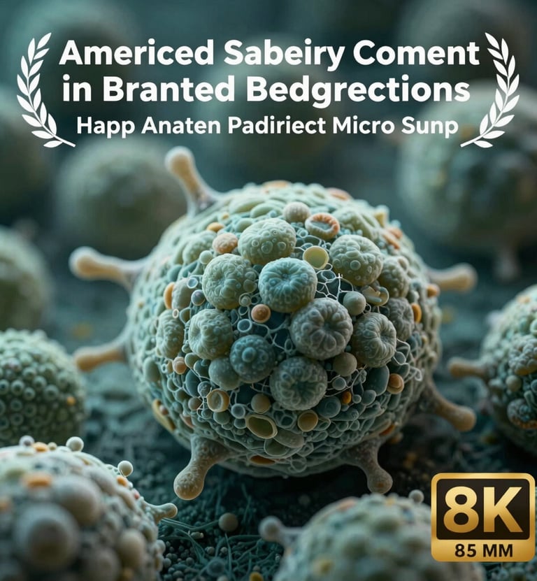 Microscopic footage style photography of organic cells reacting to frequencies. A palette of dusty sage and deep forest teal, with cinematic lighting highlighting the cellular architecture.