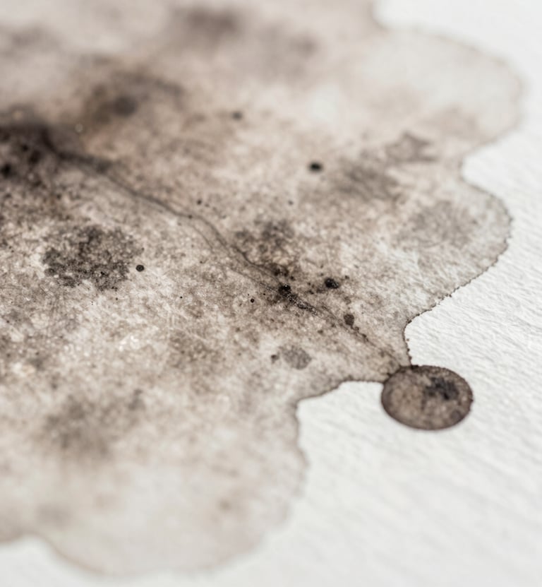 A macro photograph of watercolor pigments bleeding into water on paper, abstract and inspiring, showing the soft beauty of color movement in shades of #6F5E52 and #F5F2EF.