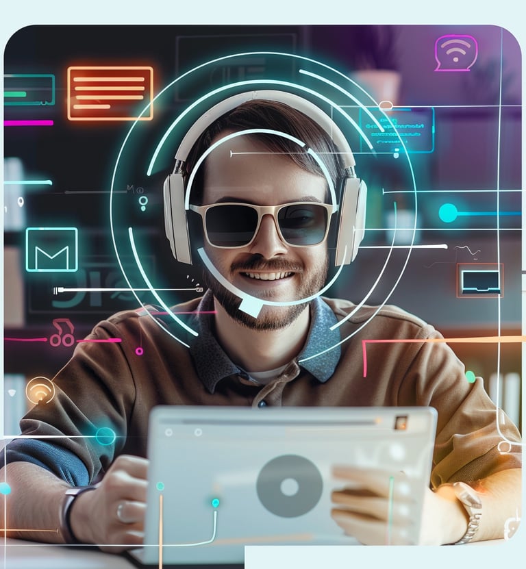 a man wearing a headset and wearing a headset