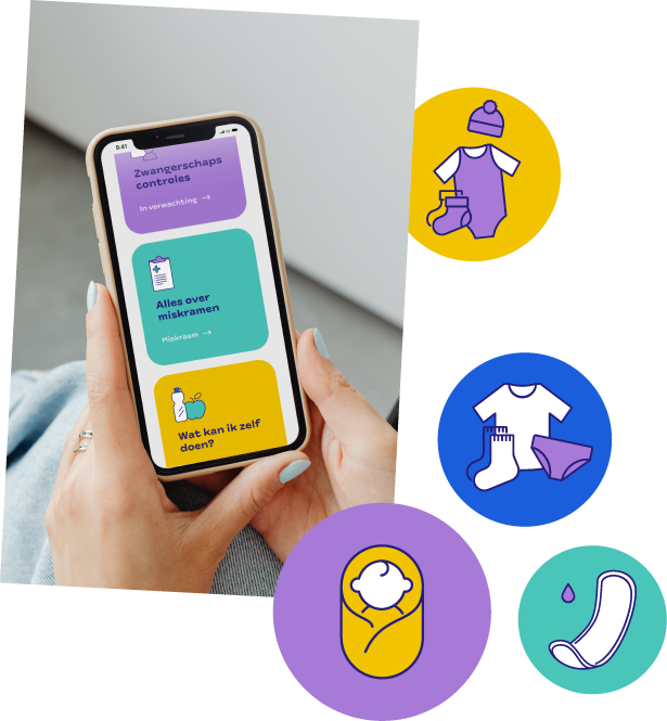 Mockup mobieltje iconen verloskundigenpraktijk