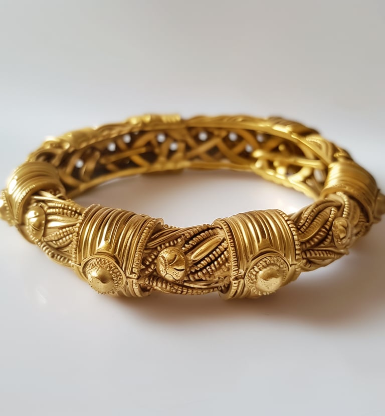 Etruscan Revival band bracelet. Gold tone