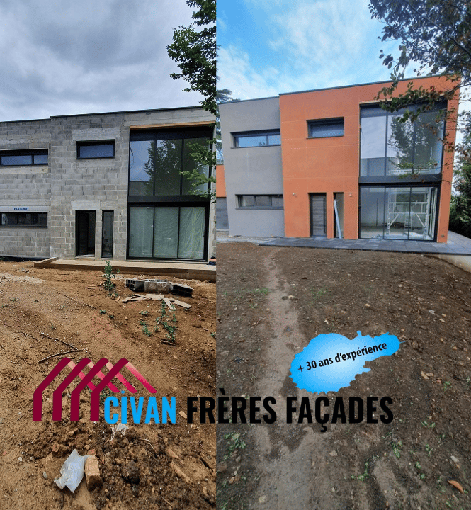 Façade en agglo neuf avant enduit – Civan Frères Façades à Bourgoin-Jallieu