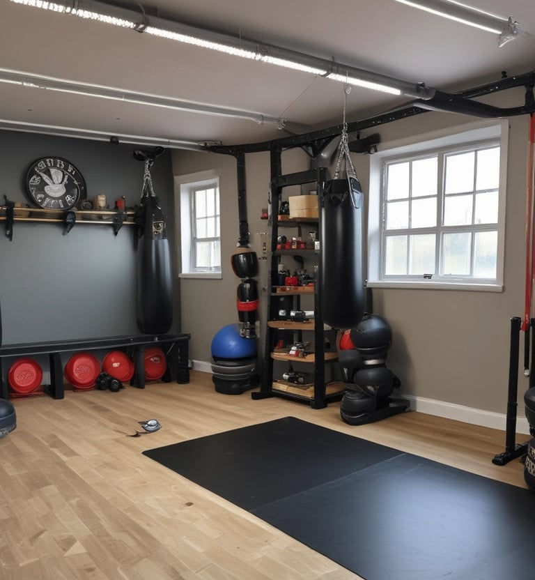 Bright, clean garage floor with freshly painted walls and a tidy workbench setup