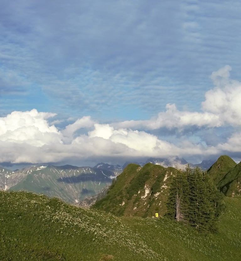 Allgäuer alpen silhouette wanderer wolken grasbergeschatten