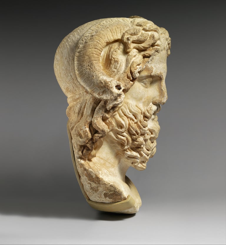 Zeus-Amon bust who as a god combined the powers of kingship with fate-shifting.