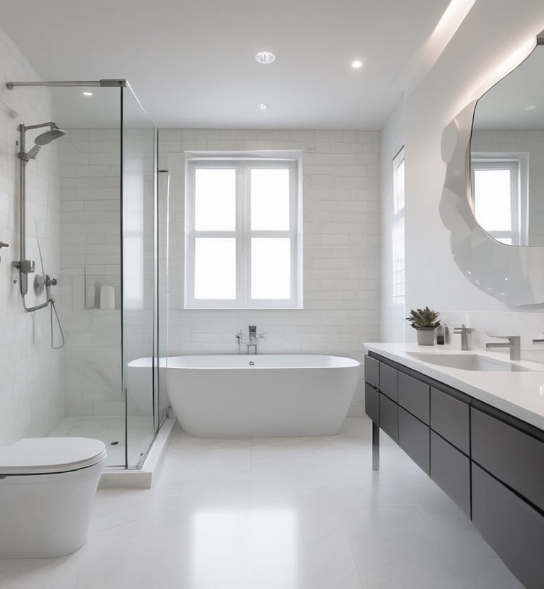 Elegant bathroom remodel featuring minimalist design and metallic accents