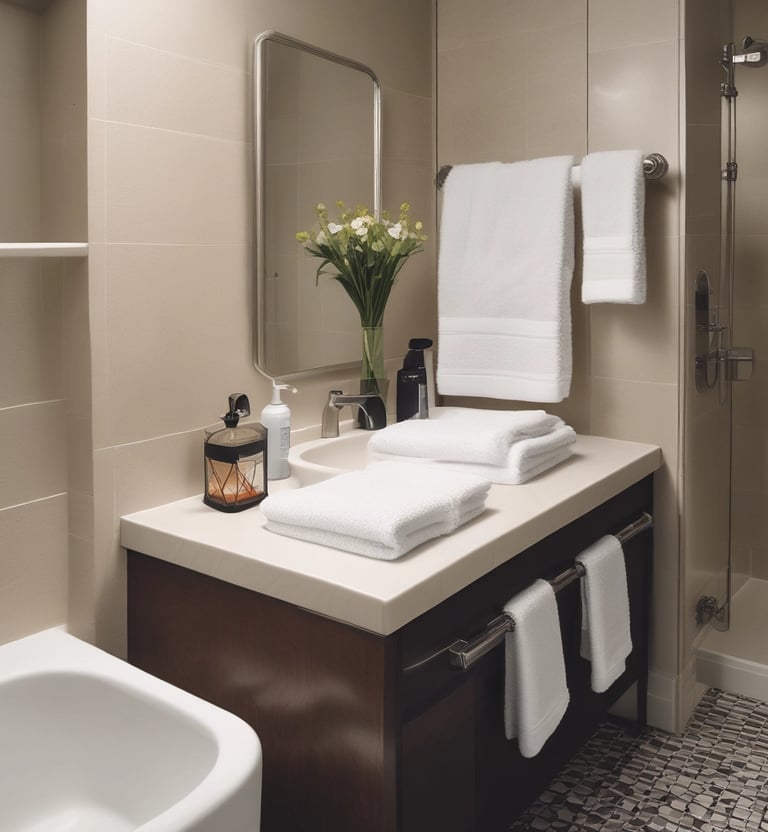 Stack of fluffy white towels with a hint of natural sunlight highlighting their texture.