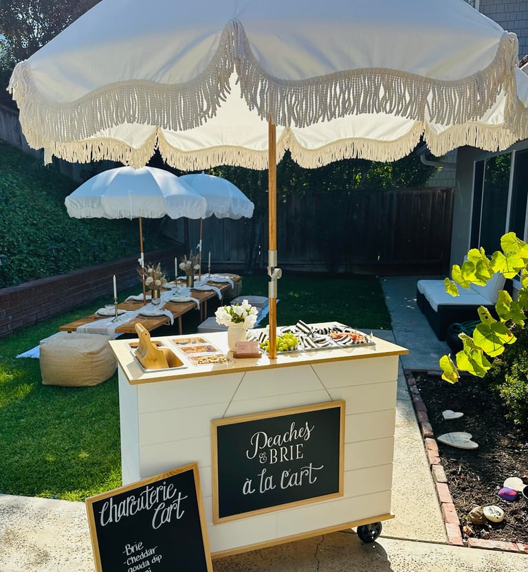 a food cart with umbrella at a pcinic