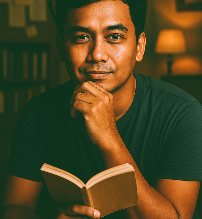 gambar erich susilo berpose dengan memegang buku