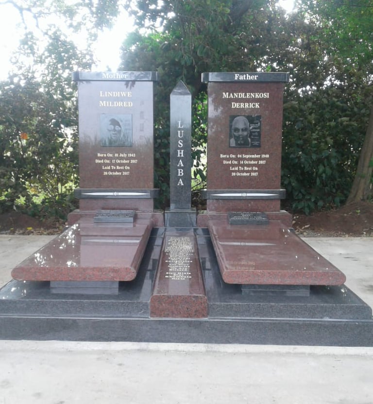 Custom Double grave featuring Rustenburg and African Red material
