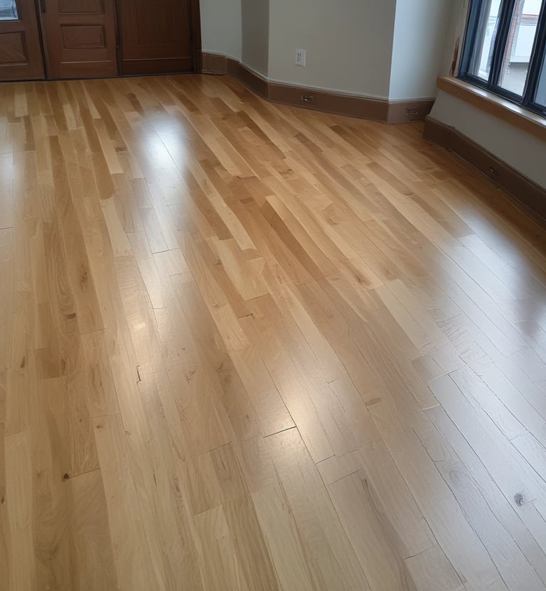 A close-up of a skilled contractor sanding a wooden floor.