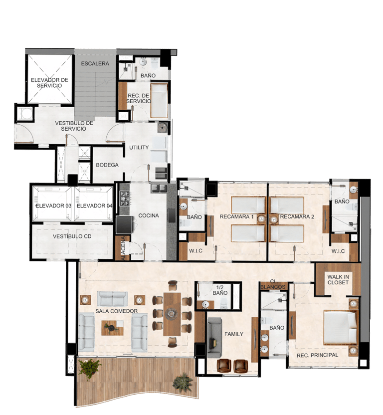 Plano de departamento de lujo en Bosque Real