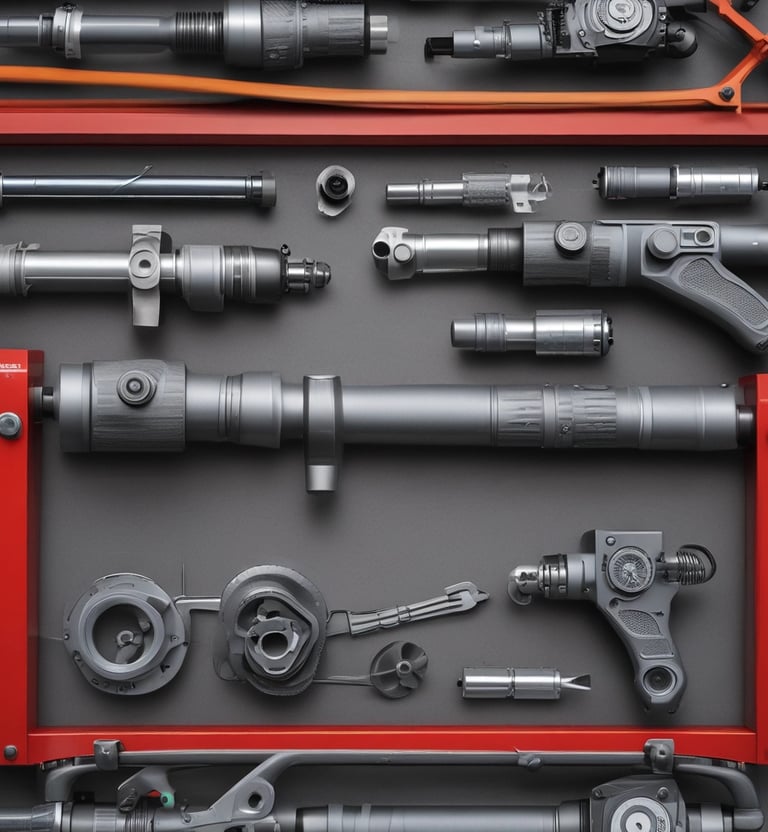Precision torque tools lined up on a workbench, highlighting craftsmanship.