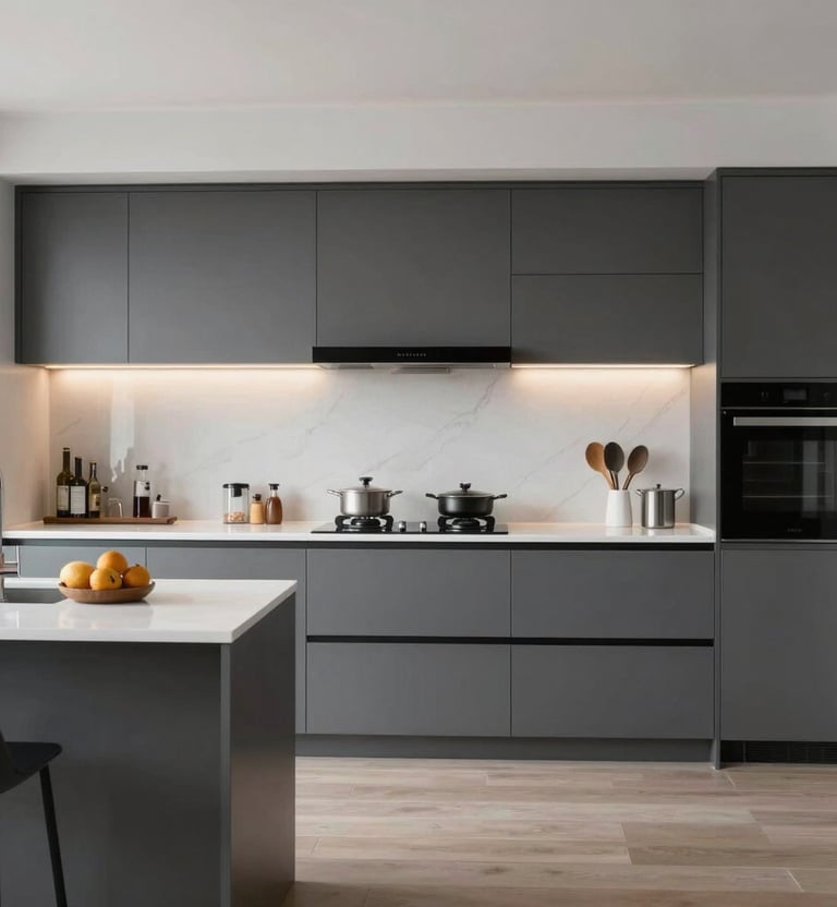 Well-furnished kitchen area in a short-term rental property ideal for professional workers