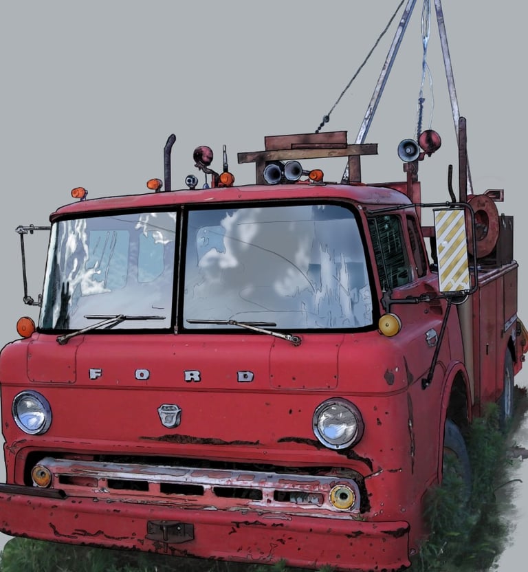 a classic red truck with wench on it