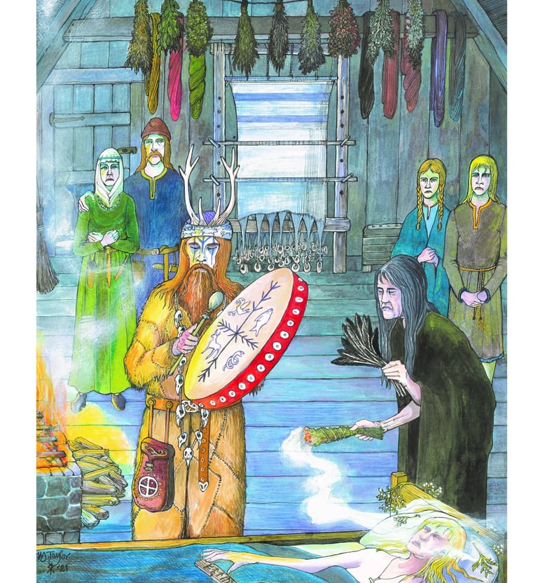 Anglo-Saxon Shaman Healer at a child's bedsidt 