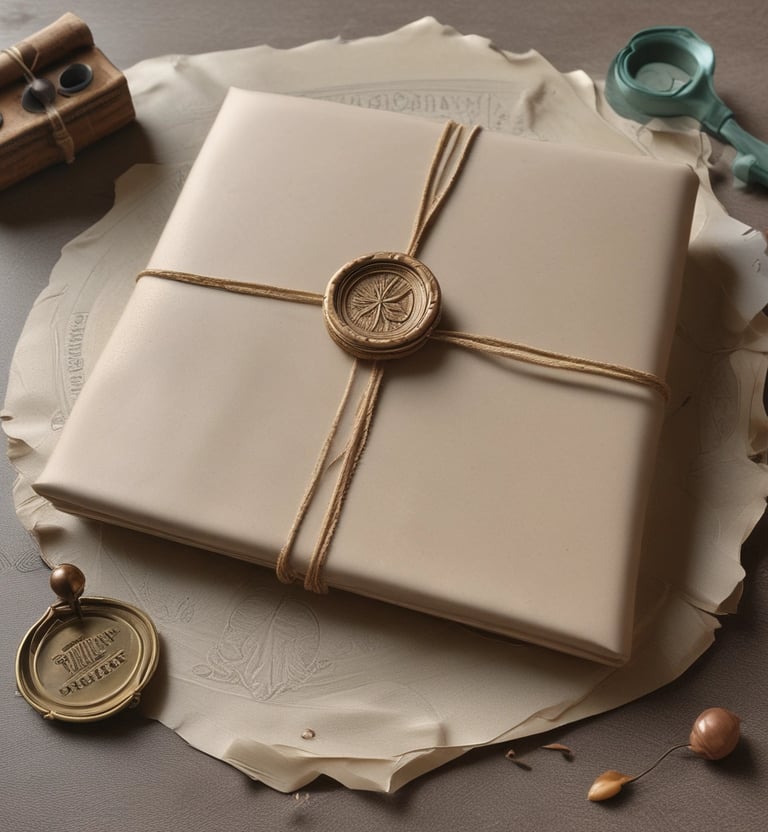 A beautifully wrapped gift box with a book peeking out.