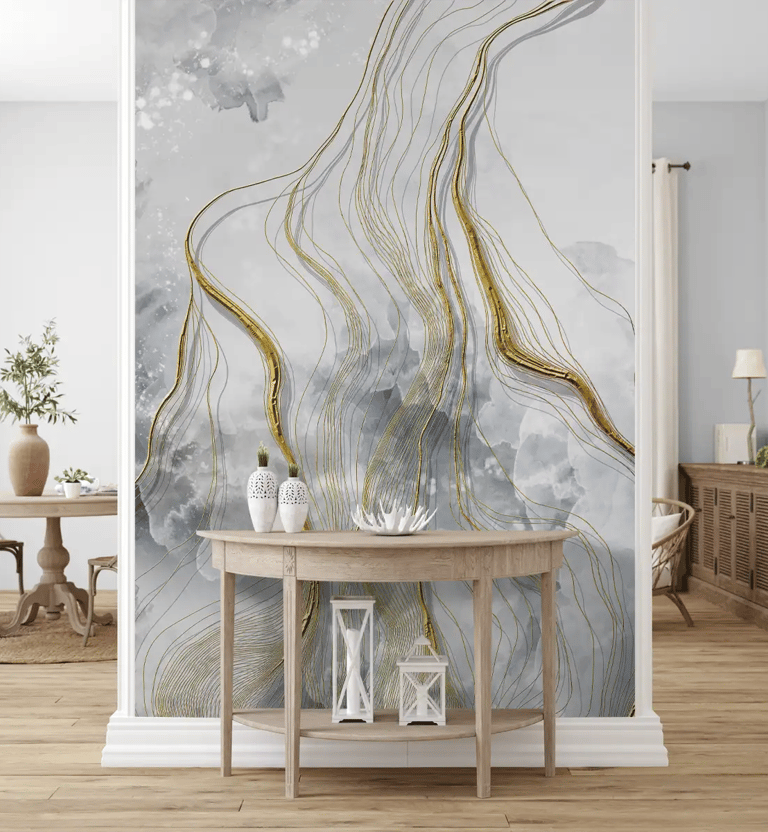 a wall mural of a marbled wallpapered wall