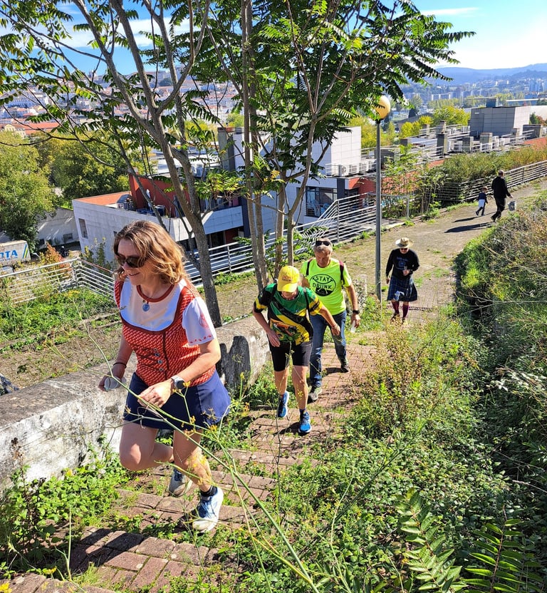 hash people climbing a suburban trail