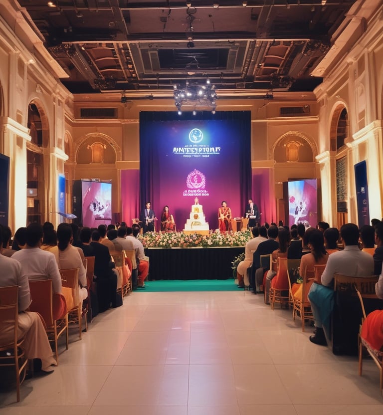 An elegant brand launch event with immersive decor and engaged attendees