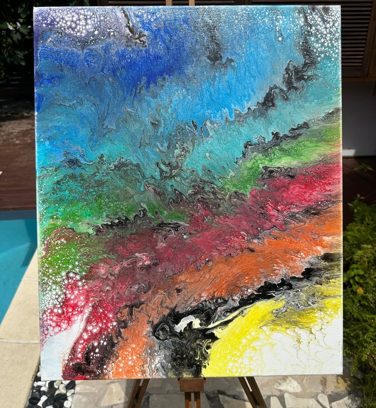 Acrylique Pouring Arc-En-Ciel