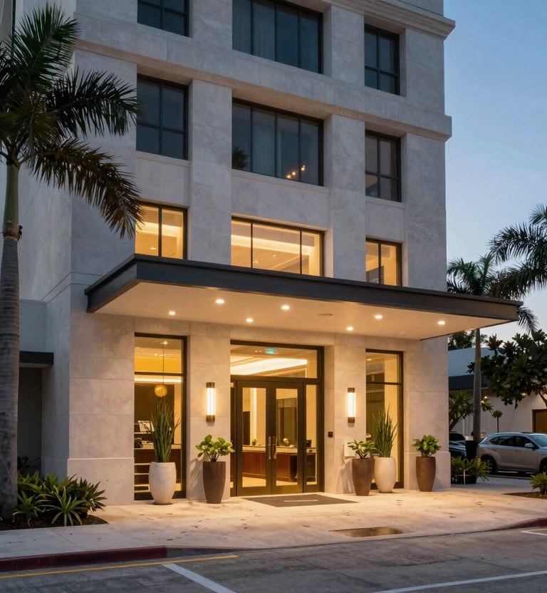 Interior of an exclusive Miami residence with floor-to-ceiling windows overlooking the ocean
