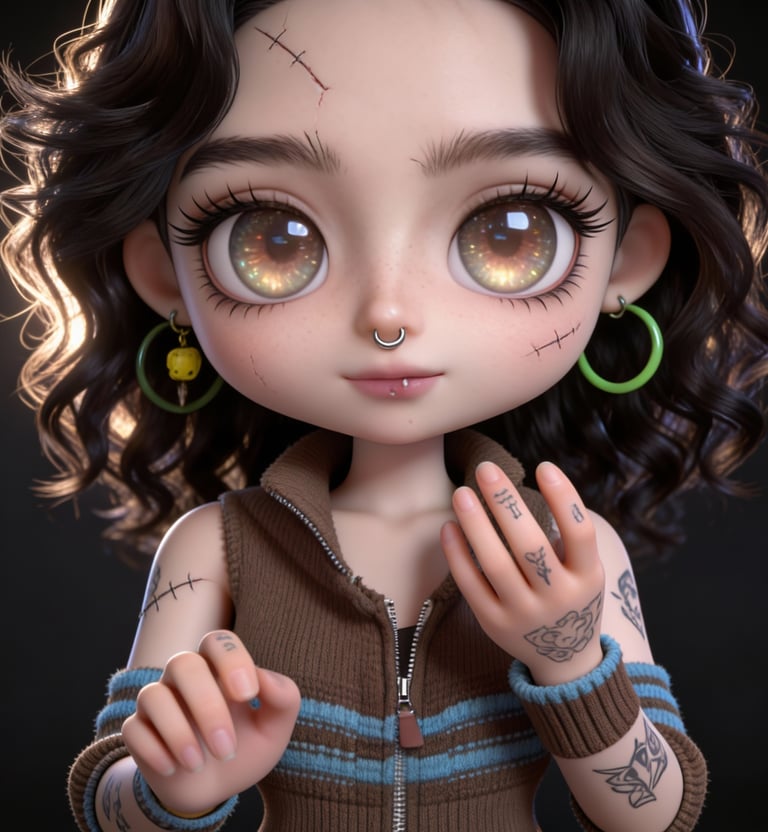 Dark cute illustrated doll character by Inkeddollai