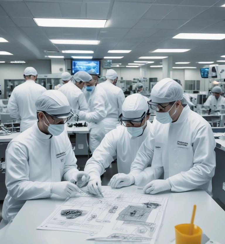 a group of people in white lab coats and white coats