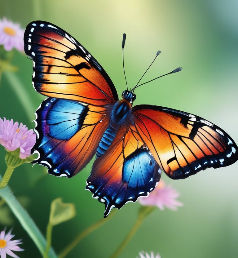 A close-up of a colorful butterfly resting gently on a green leaf.