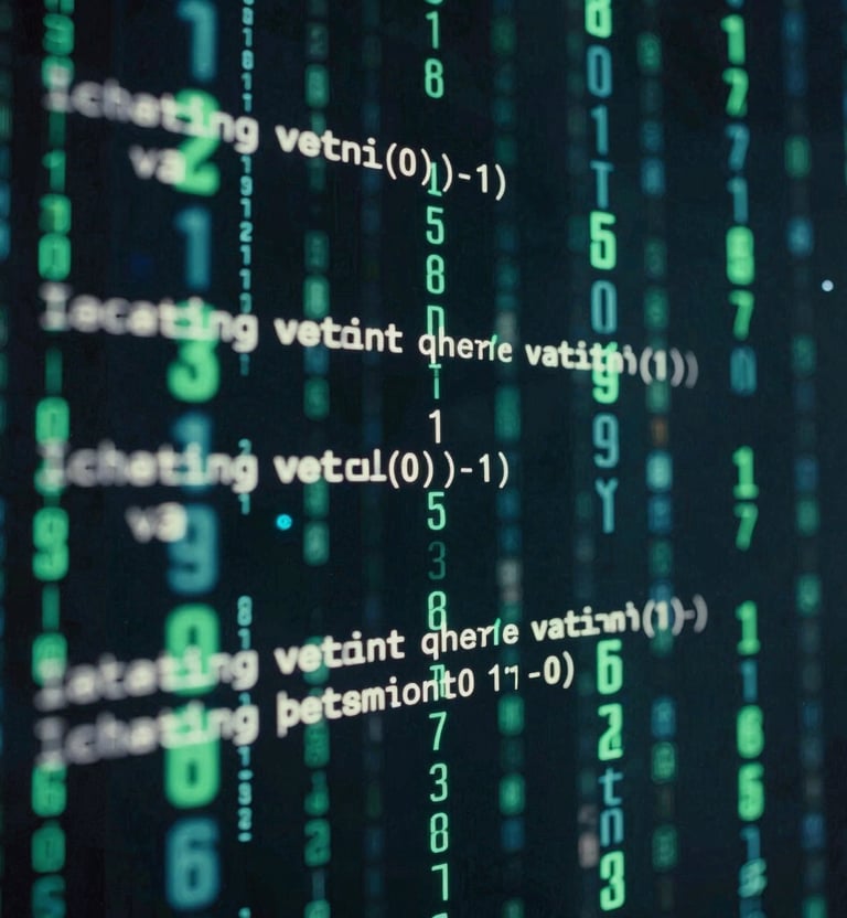 Engineers collaborating over AI software code displayed on multiple monitors with orange accents