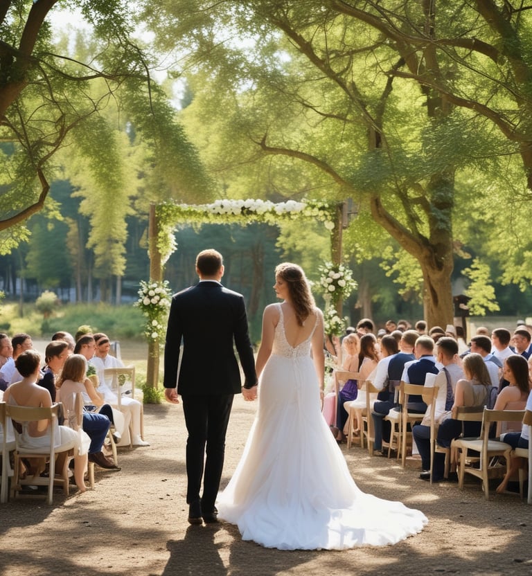 An elegantly dressed person in a lace-embellished white gown is sitting beside a bouquet made from fabric and lace, featuring pastel tones. The gown has intricate floral patterns, and the scene conveys a sense of bridal beauty.