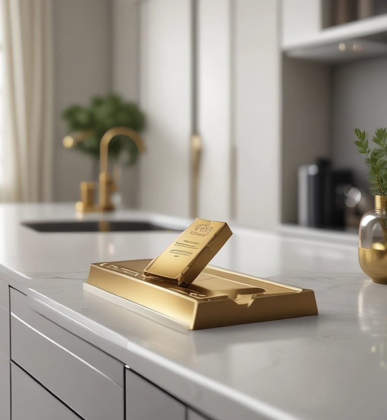 Stack of small gold nuggets with certification documents in the background