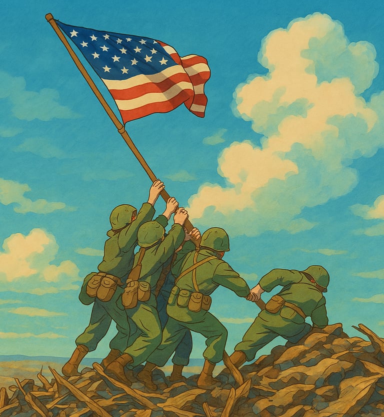 Iwo Jima flag raising in Ghibli style