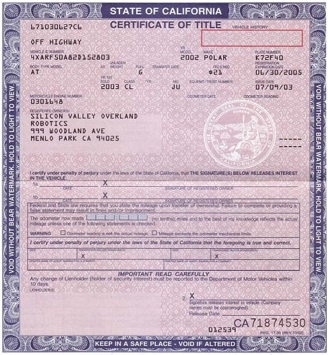 Auto Title State of California