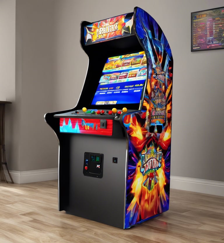 closeup photo of black and gray digital arcade game machine turned-on