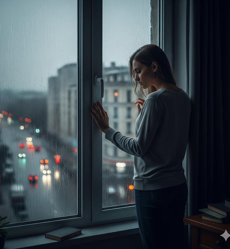 Mulher dedicada ao lar refletindo sobre vulnerabilidade emocional no ambiente doméstico