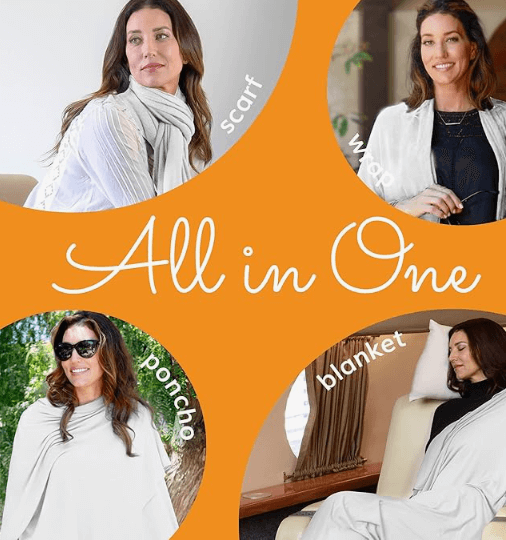 Happyluxe Wayfarer versatile travel wrap, adding style to chic travel outfits in Greece or Italy.