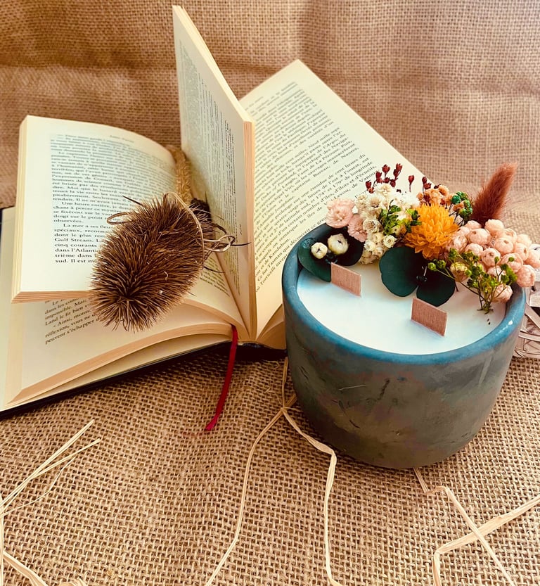 Bougie fleurie pastel grand format ,Bougie grande taille 