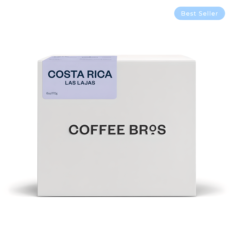 Coffee Bros Costa Rica Las Lajas whole bean coffee in a white branded box.