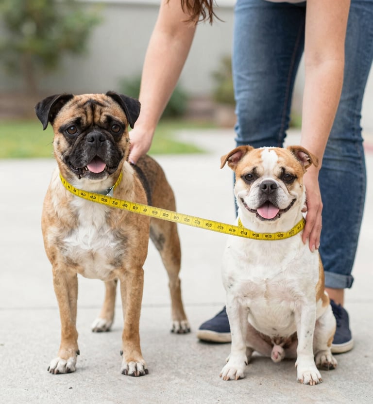 persona con cinta metrica midiendo a perros
