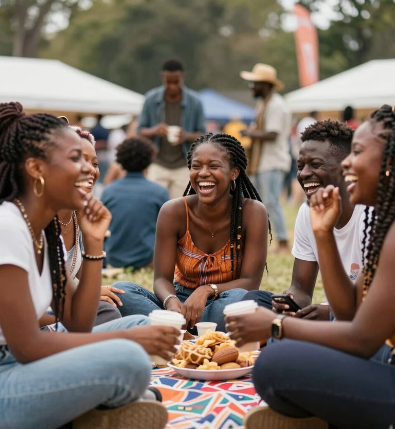 A group of Detroit residents gathered in a local park, sharing ideas and smiling.