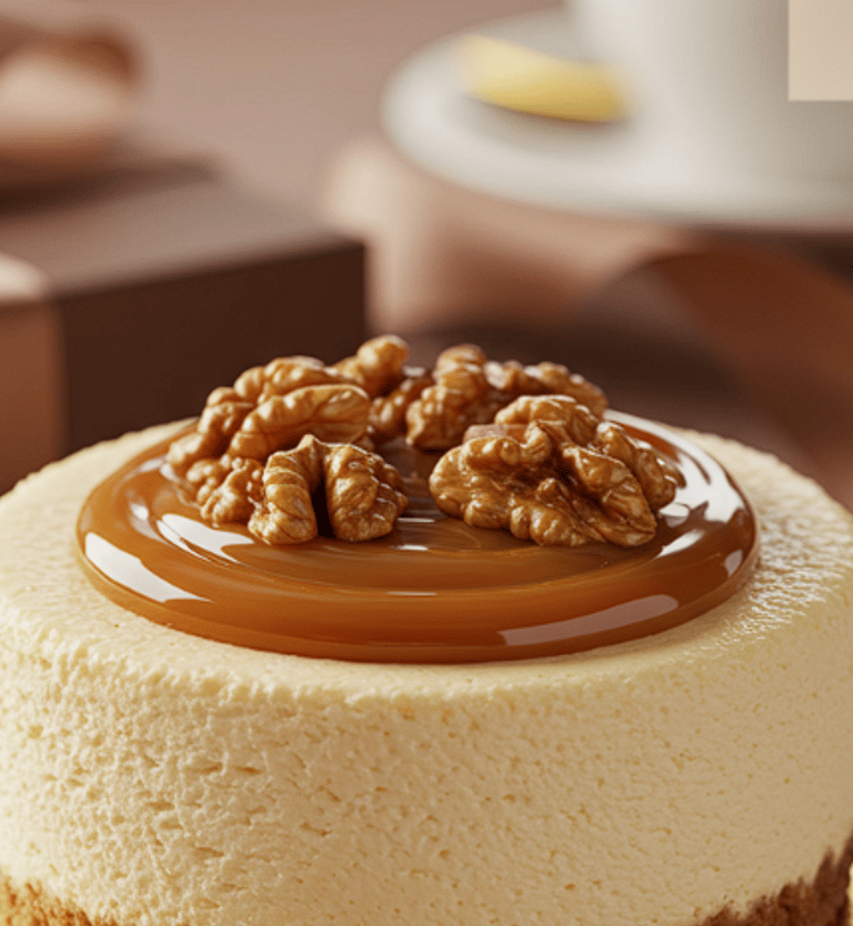 tarta de queso con dulce de leche y nueces